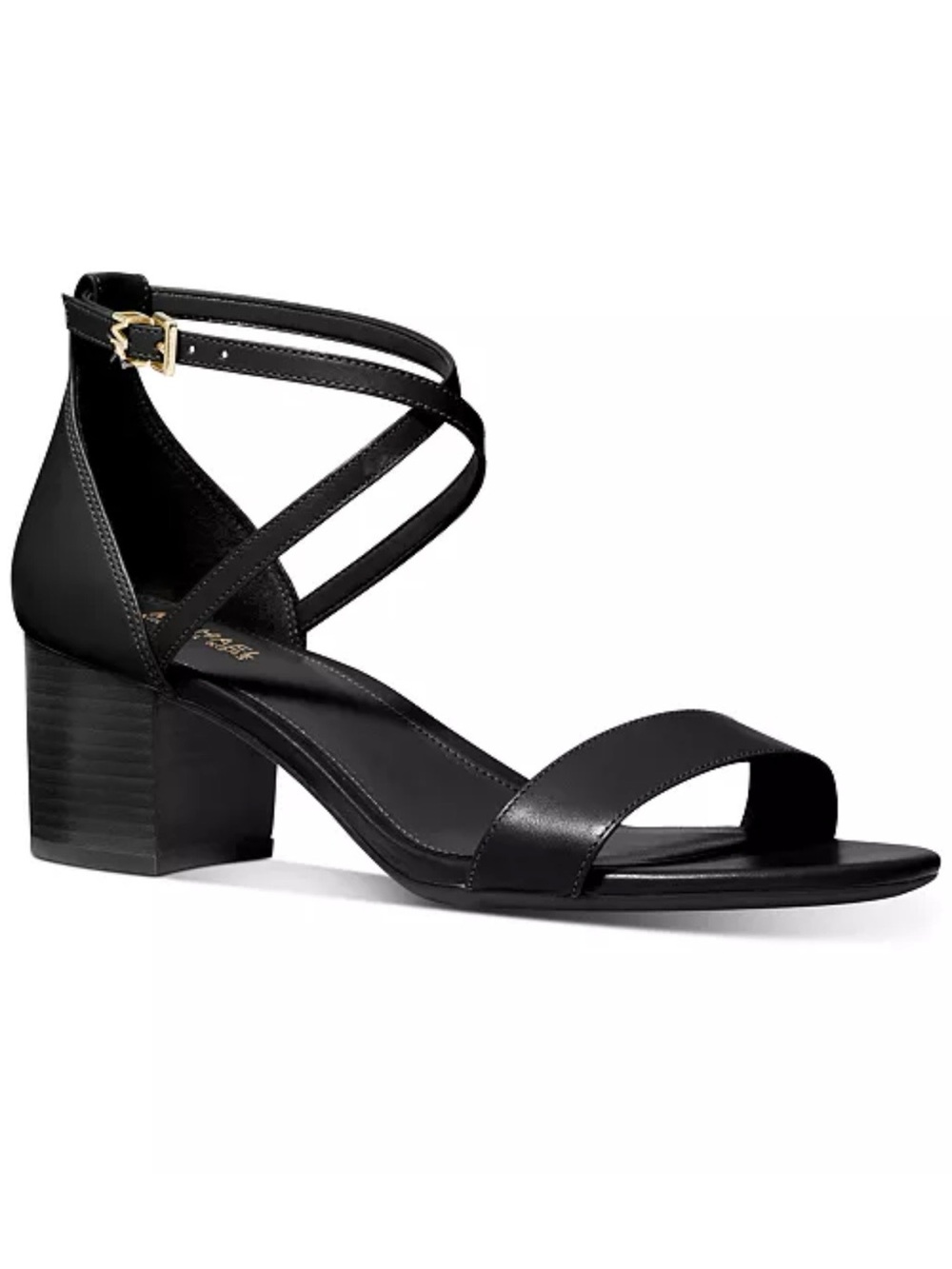 Michael Kors Black Serena Flex Ankle Strap Block Heel Sandals New